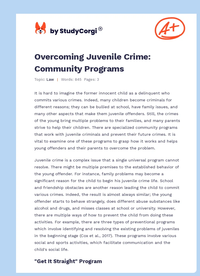 Overcoming Juvenile Crime: Community Programs. Page 1