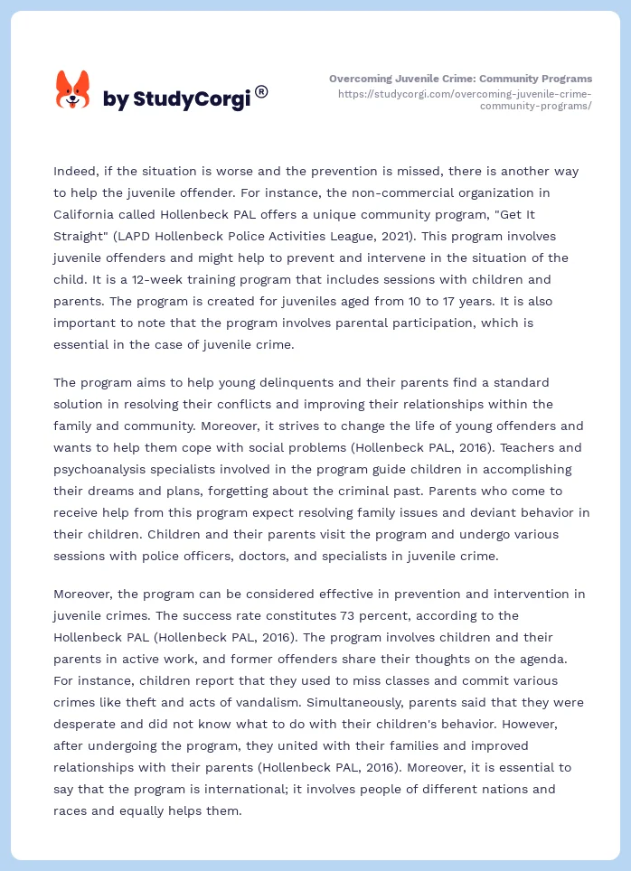 Overcoming Juvenile Crime: Community Programs. Page 2