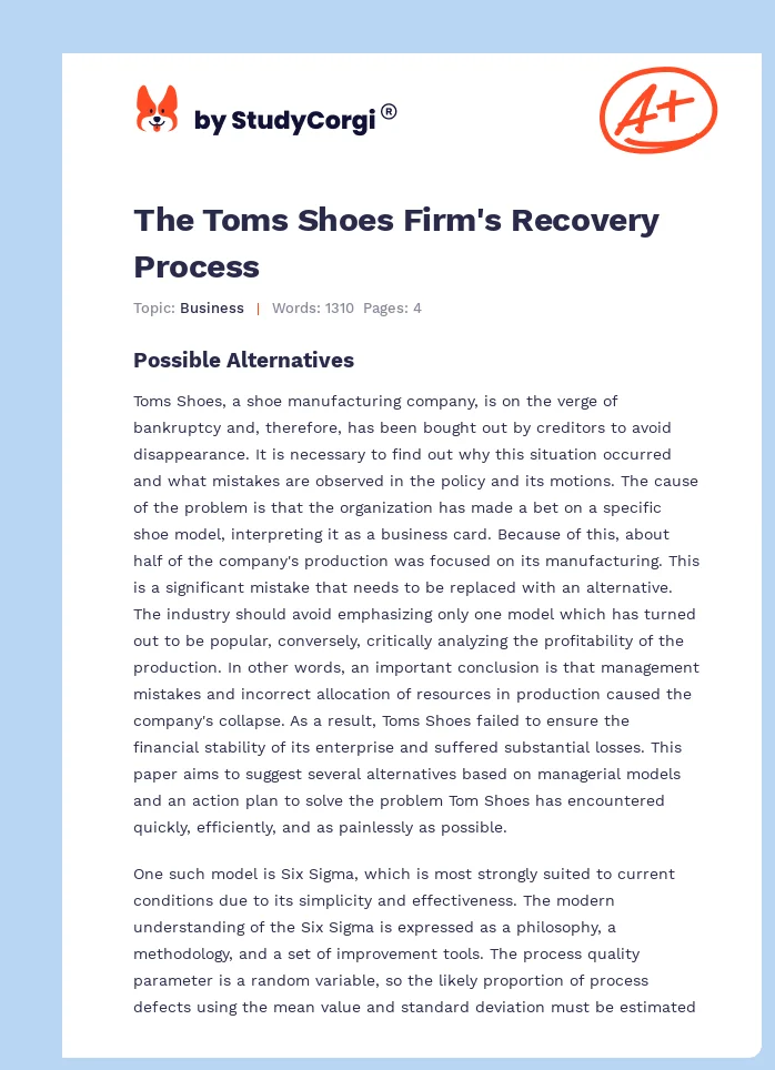 The Toms Shoes Firm's Recovery Process. Page 1
