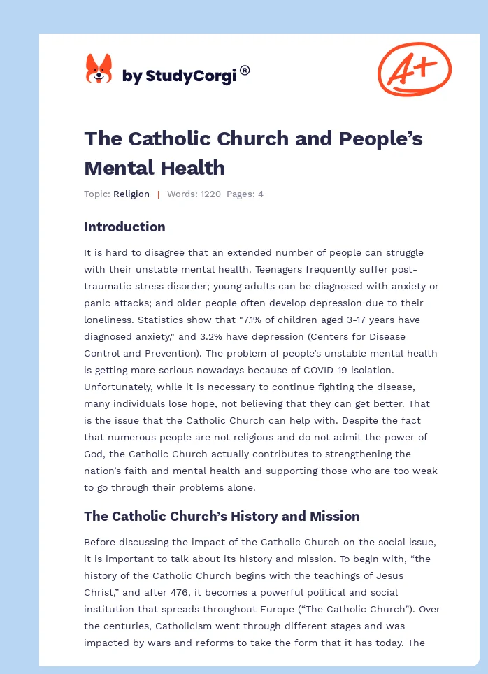 The Catholic Church and People’s Mental Health. Page 1