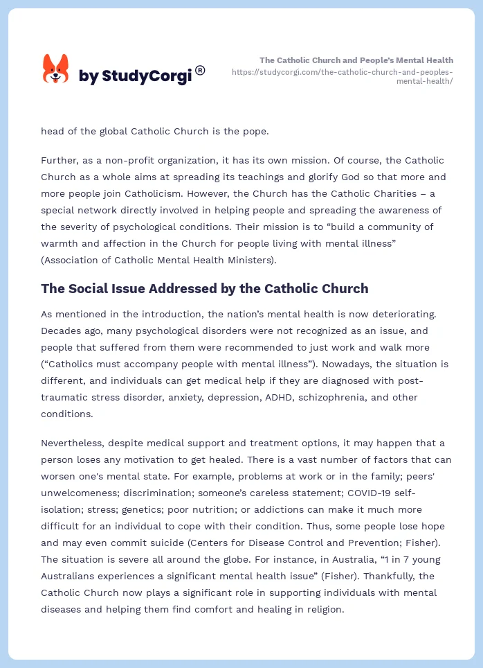 The Catholic Church and People’s Mental Health. Page 2