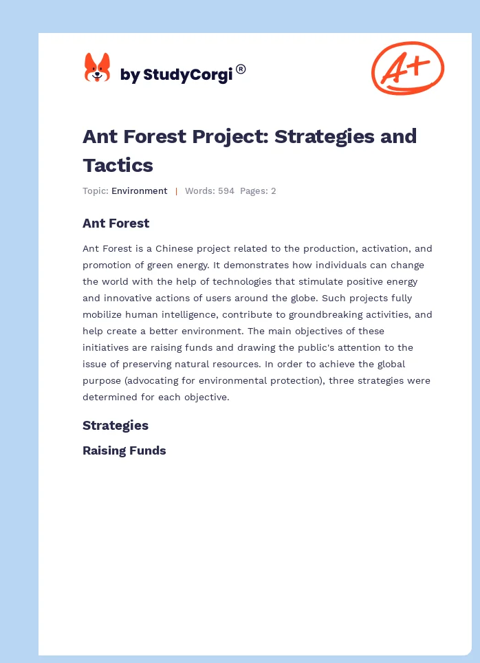 Ant Forest Project: Strategies and Tactics. Page 1
