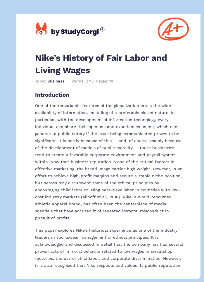 Nike’s History of Fair Labor and Living Wages. Page 1