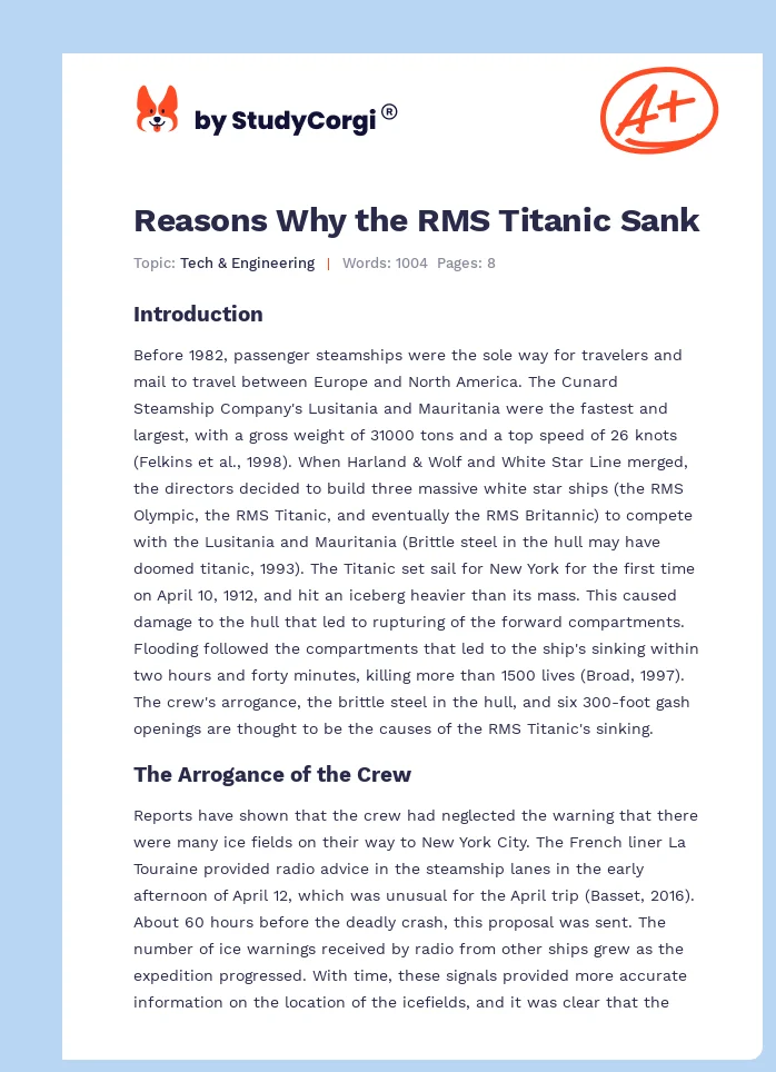 Reasons Why the RMS Titanic Sank. Page 1
