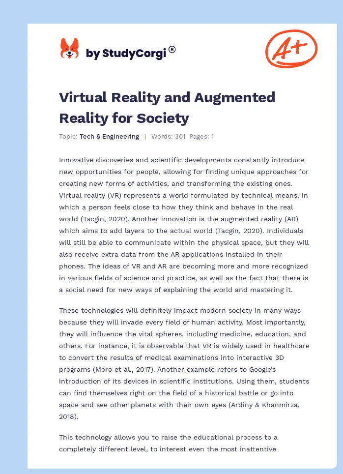 Virtual Reality and Augmented Reality for Society. Page 1