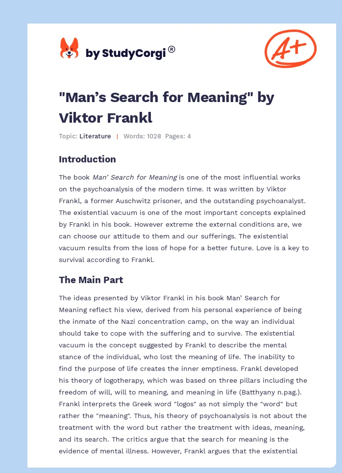 "Man’s Search for Meaning" by Viktor Frankl. Page 1