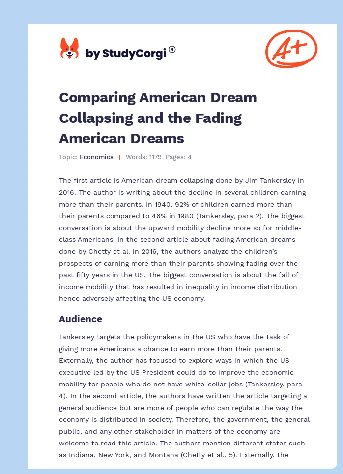 Comparing American Dream Collapsing and the Fading American Dreams. Page 1