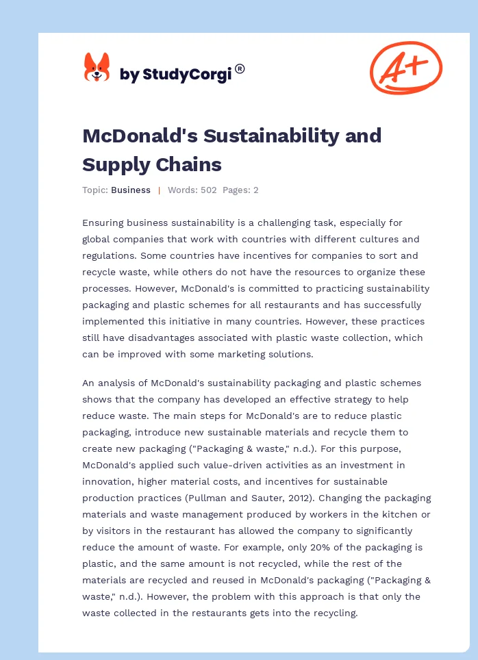 McDonald's Sustainability and Supply Chains. Page 1