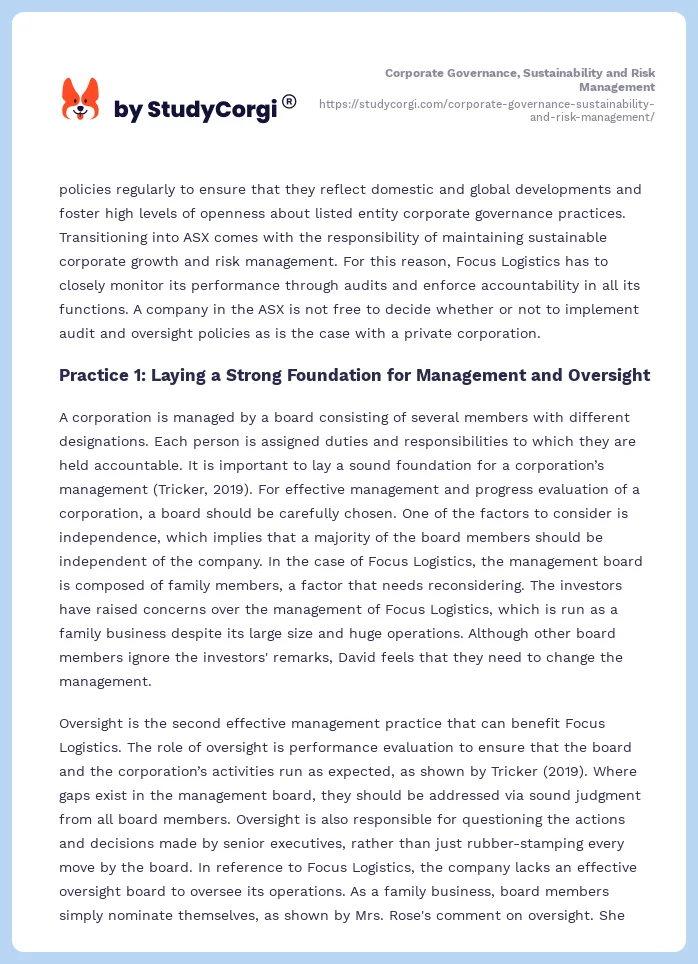 Corporate Governance, Sustainability and Risk Management. Page 2