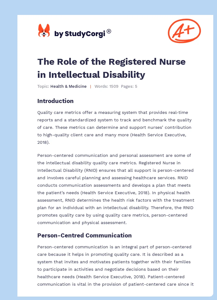 The Role of the Registered Nurse in Intellectual Disability. Page 1