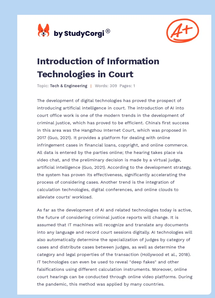 Introduction of Information Technologies in Court. Page 1