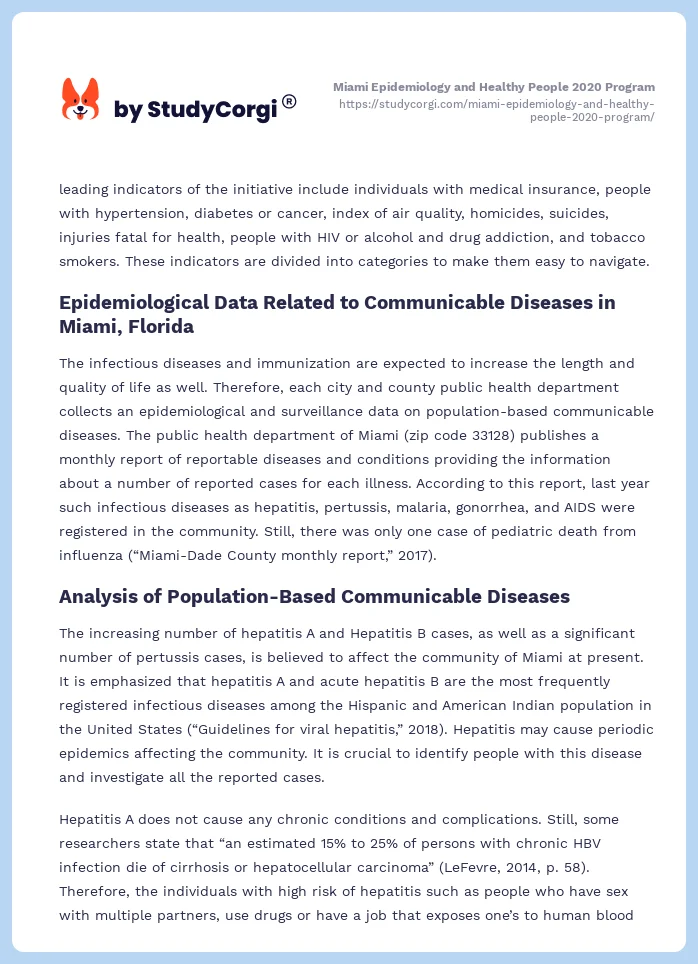 Miami Epidemiology and Healthy People 2020 Program. Page 2