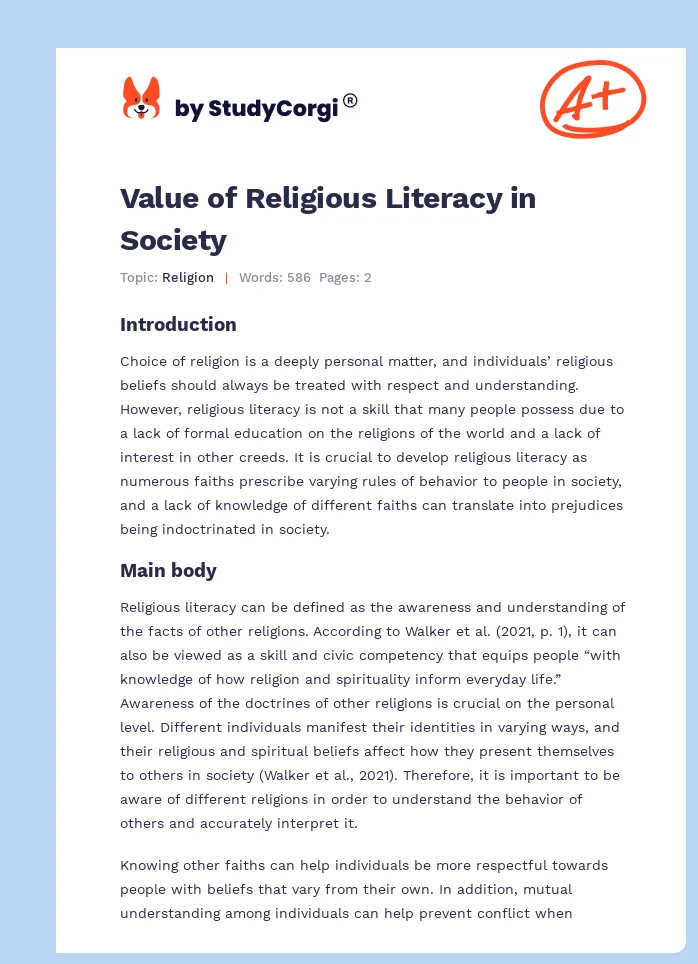 Value of Religious Literacy in Society. Page 1