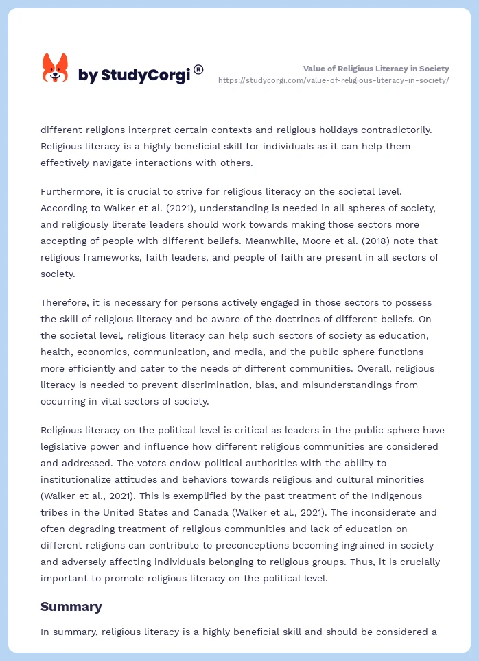 Value of Religious Literacy in Society. Page 2