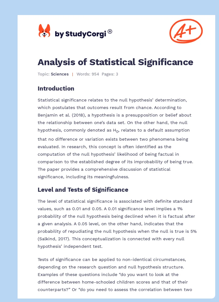 Analysis of Statistical Significance. Page 1