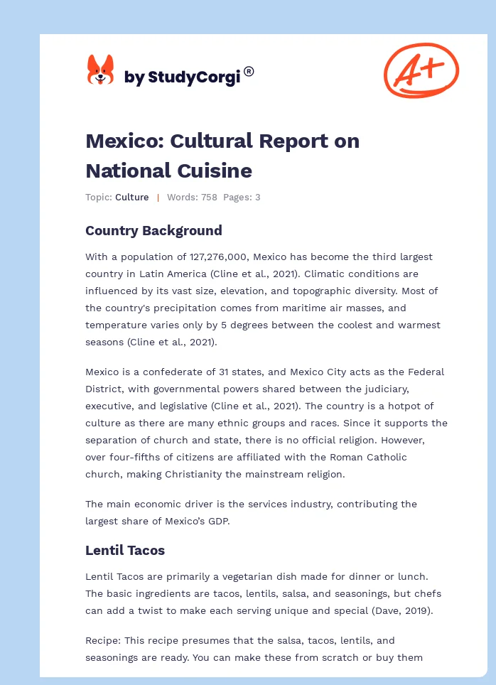 Mexico: Cultural Report on National Cuisine. Page 1