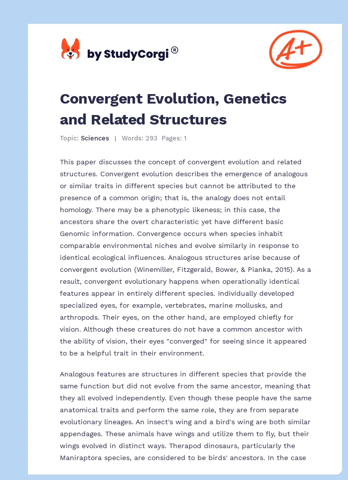 Convergent Evolution, Genetics and Related Structures. Page 1
