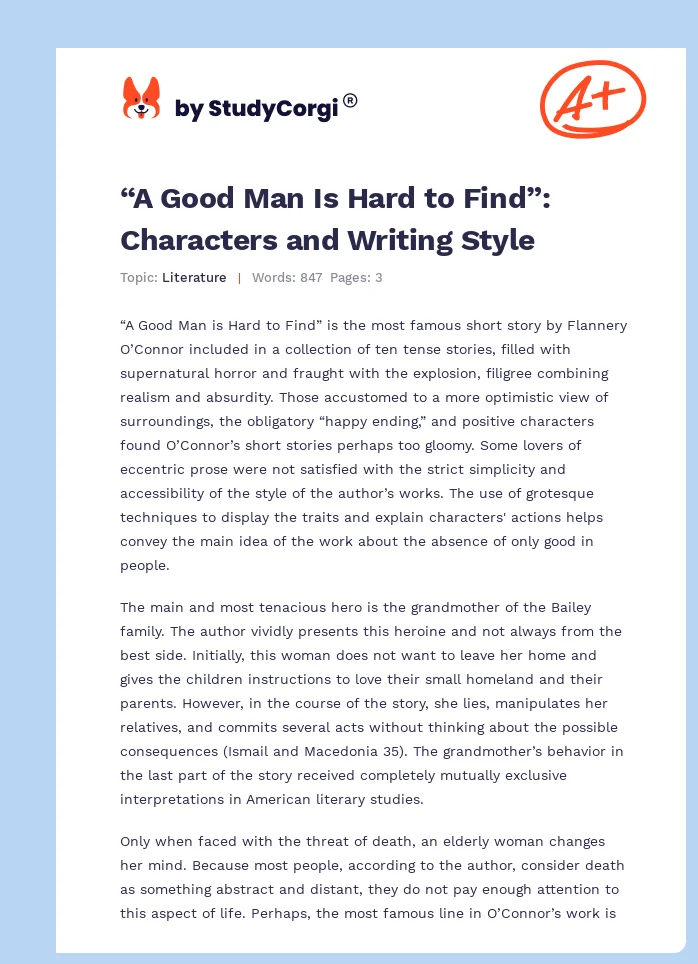 “A Good Man Is Hard to Find”: Characters and Writing Style. Page 1