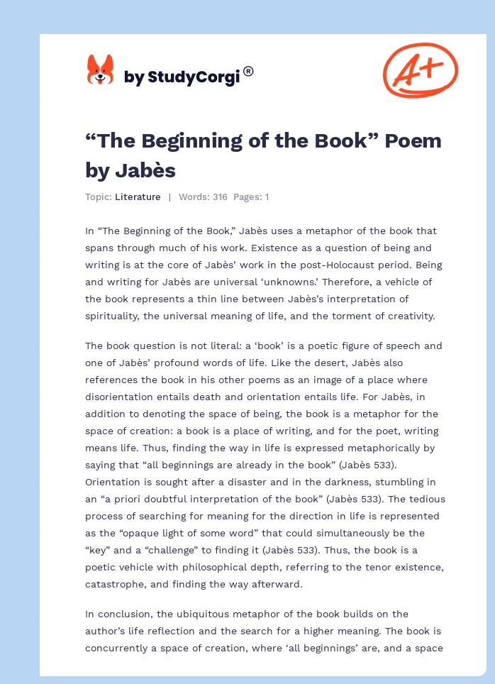 “The Beginning of the Book” Poem by Jabès. Page 1
