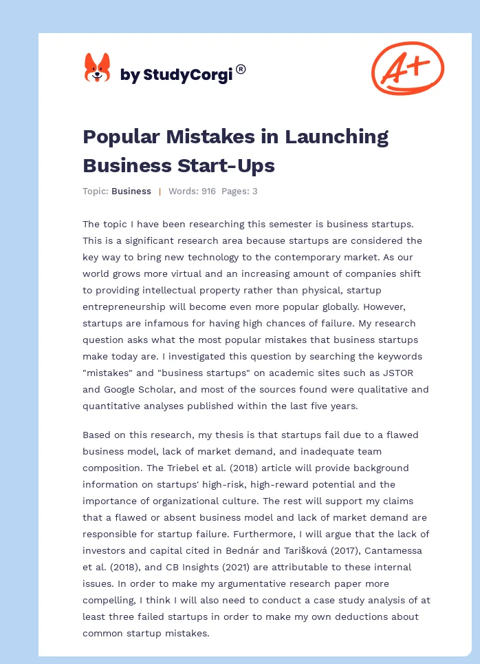 Popular Mistakes in Launching Business Start-Ups. Page 1