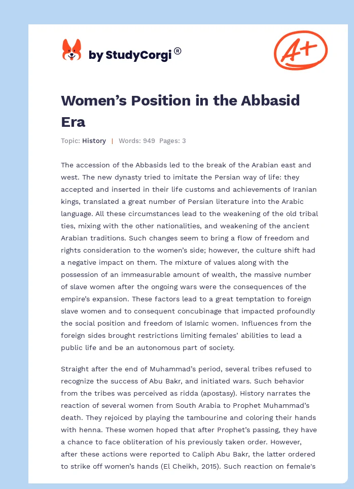 Women’s Position in the Abbasid Era. Page 1