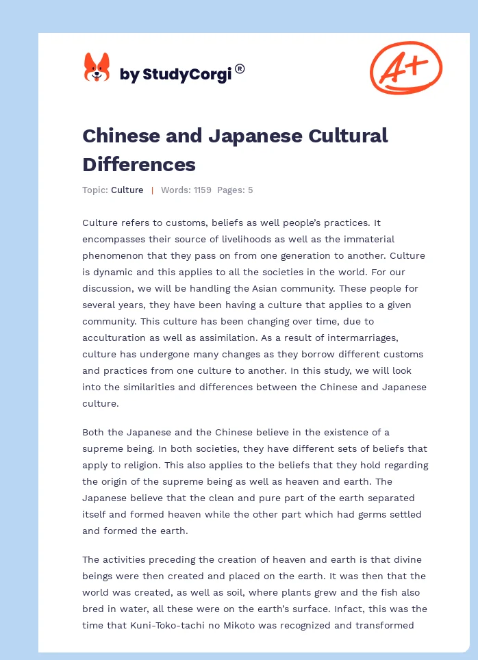 Chinese and Japanese Cultural Differences. Page 1