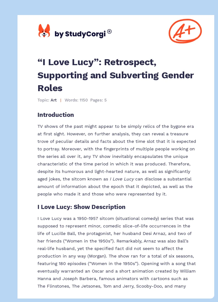 “I Love Lucy”: Retrospect, Supporting and Subverting Gender Roles. Page 1