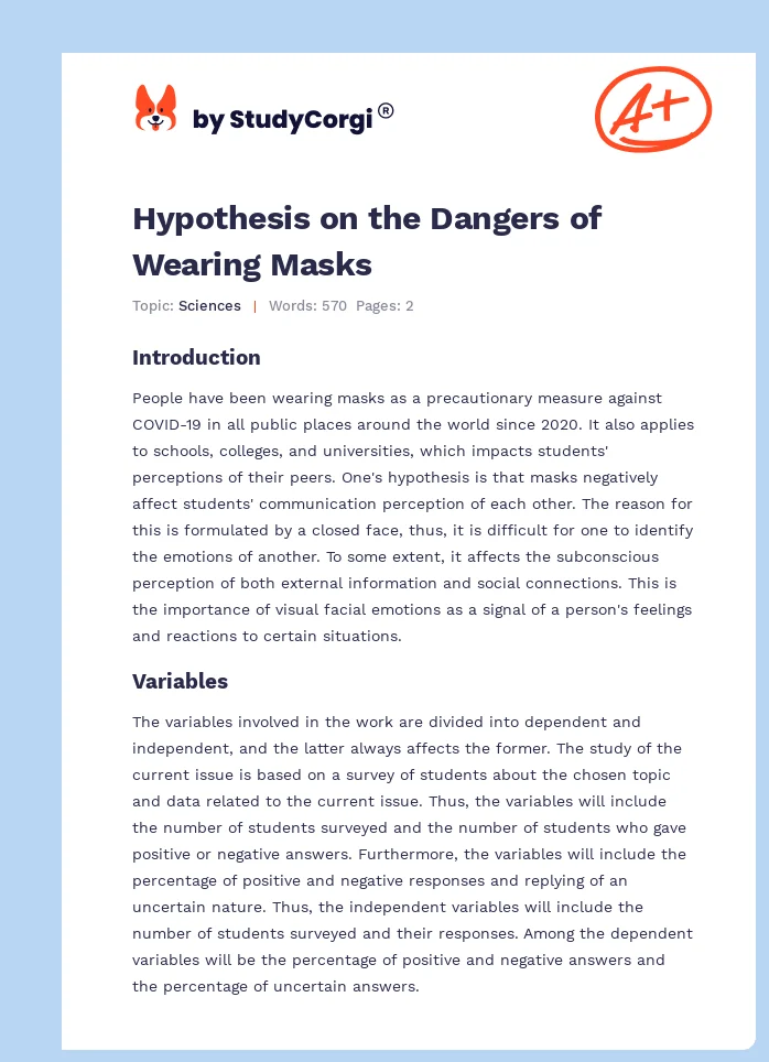 Hypothesis on the Dangers of Wearing Masks. Page 1