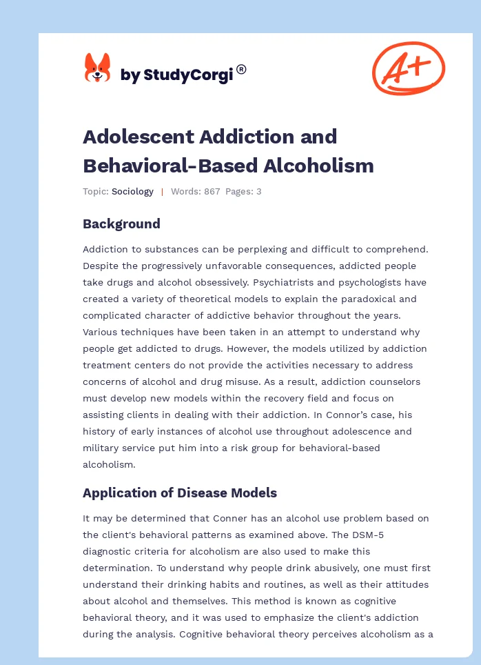 Adolescent Addiction and Behavioral-Based Alcoholism. Page 1