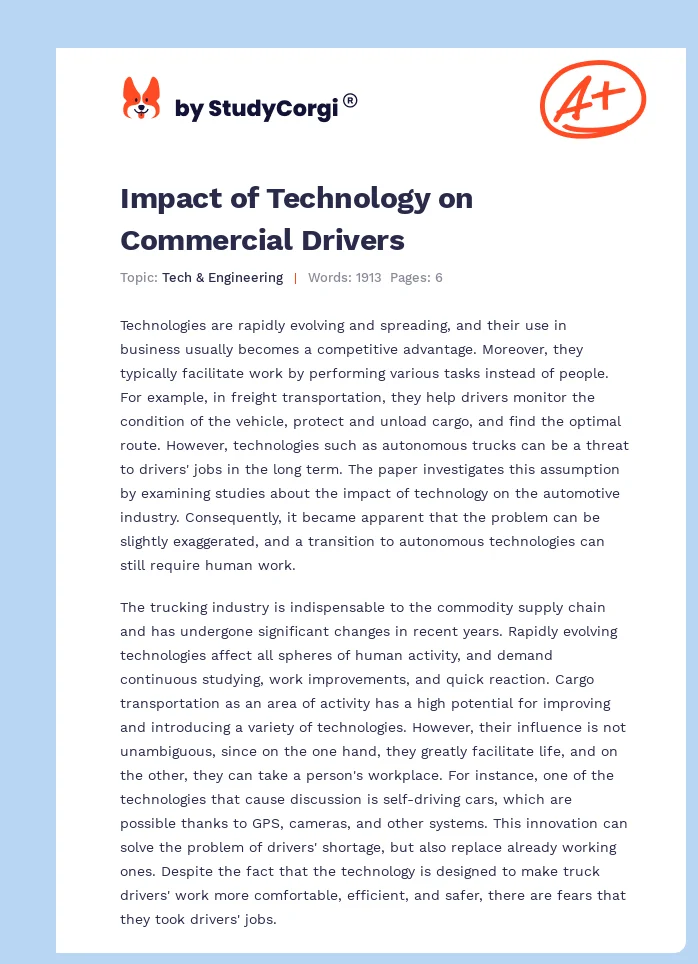 Impact of Technology on Commercial Drivers. Page 1