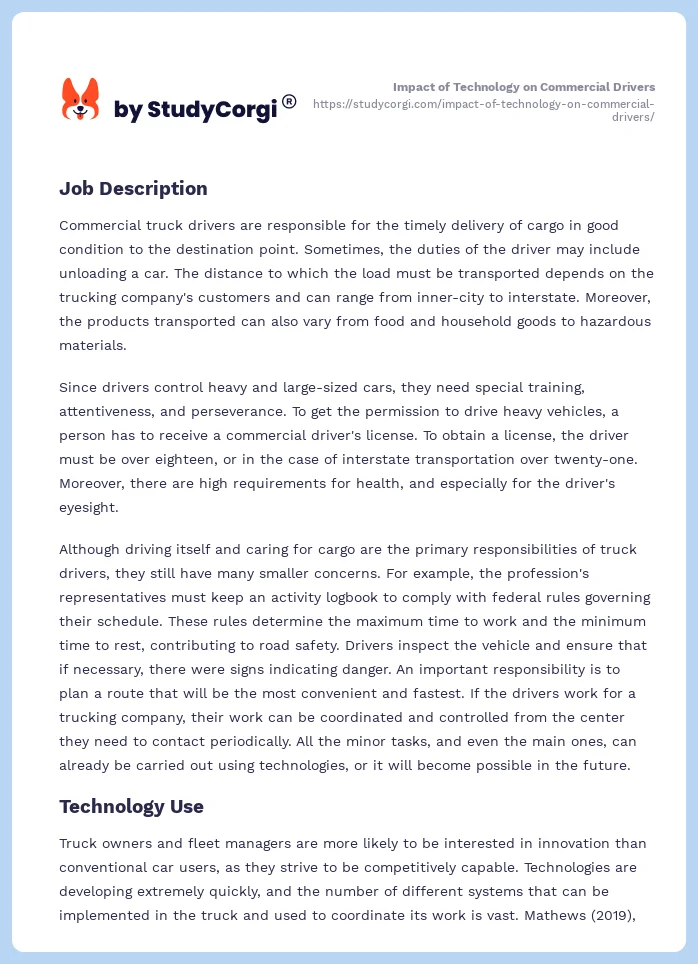 Impact of Technology on Commercial Drivers. Page 2