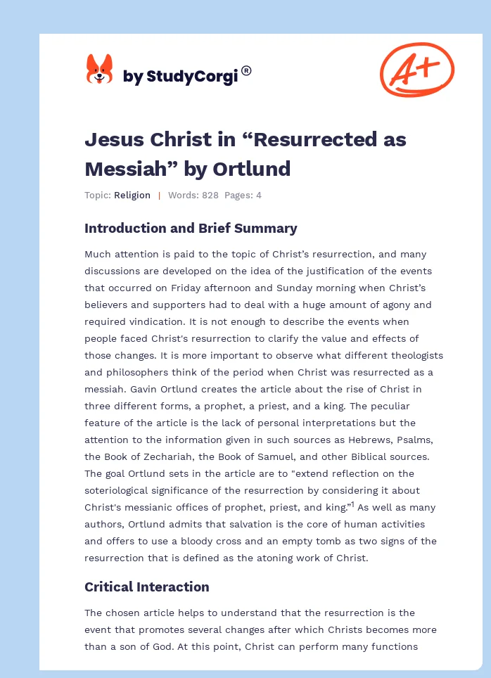Jesus Christ in “Resurrected as Messiah” by Ortlund. Page 1
