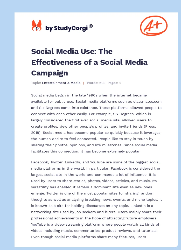 Social Media Use: The Effectiveness of a Social Media Campaign. Page 1