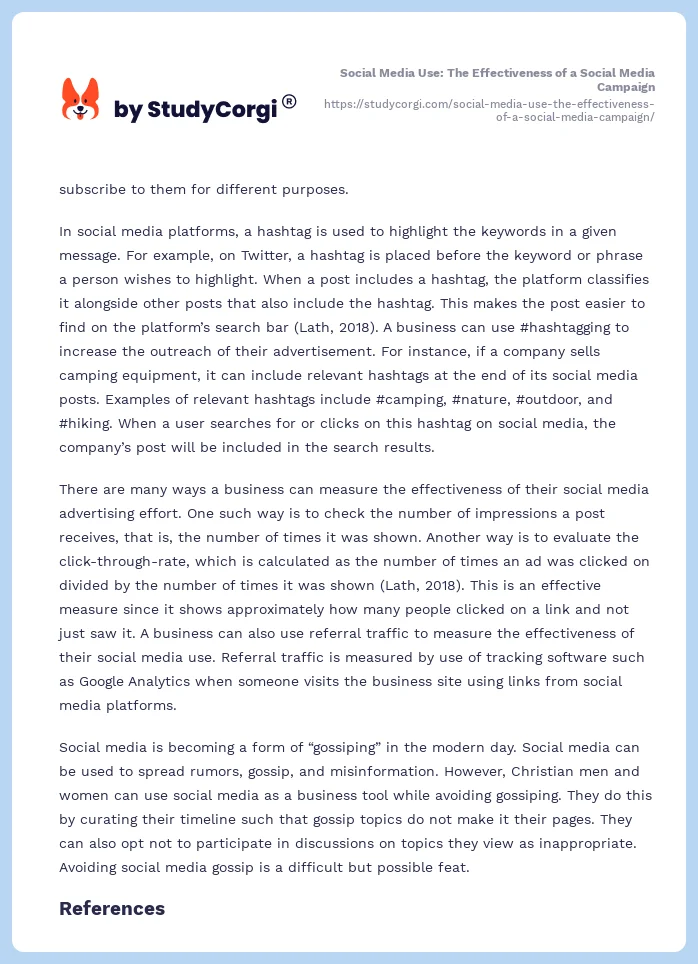 Social Media Use: The Effectiveness of a Social Media Campaign. Page 2