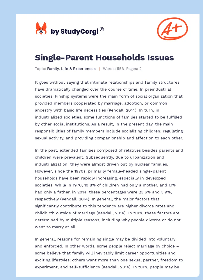 Single-Parent Households Issues. Page 1