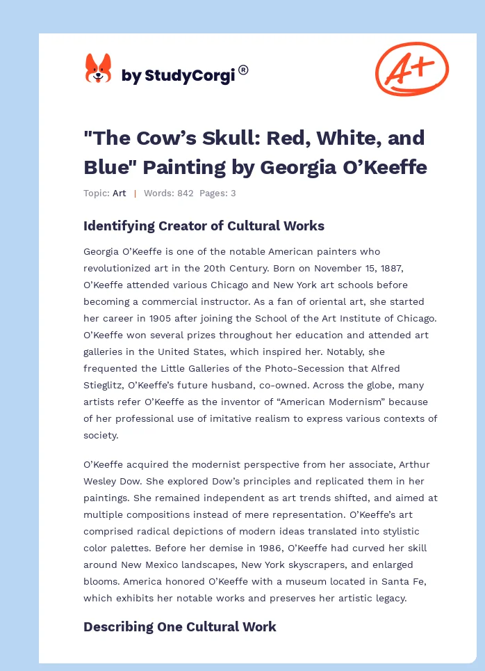 "The Cow’s Skull: Red, White, and Blue" Painting by Georgia O’Keeffe. Page 1
