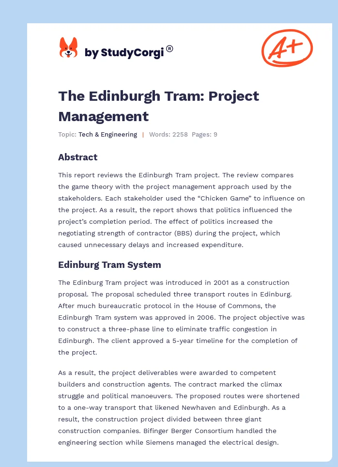 The Edinburgh Tram: Project Management. Page 1