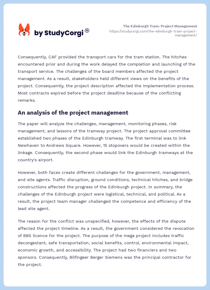 The Edinburgh Tram: Project Management. Page 2