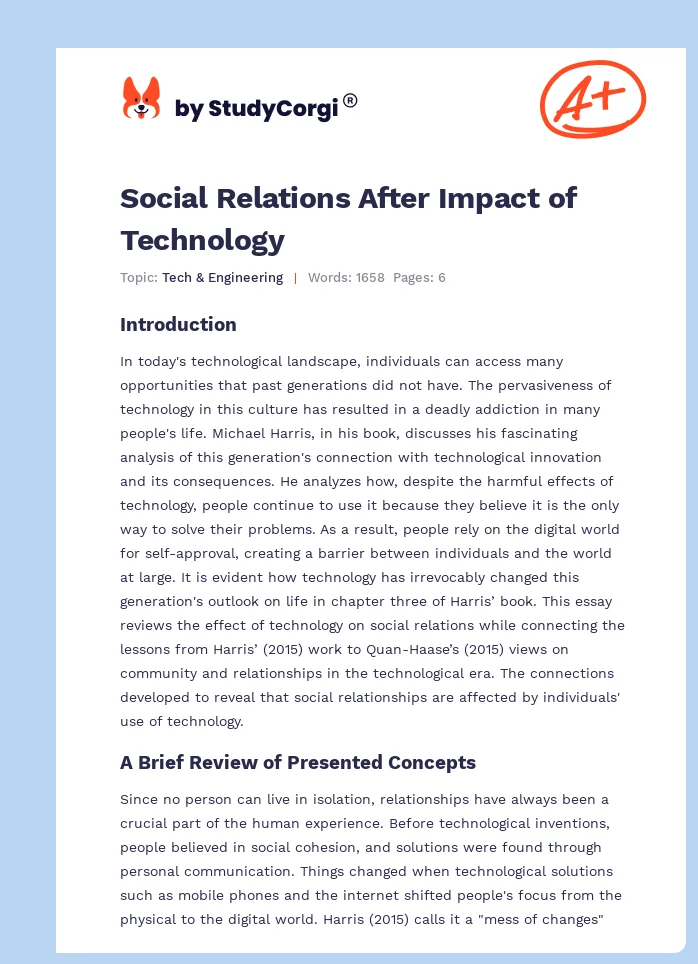 Social Relations After Impact of Technology. Page 1