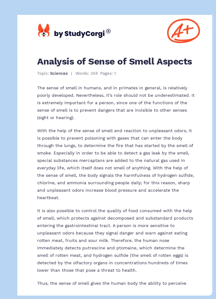 Analysis of Sense of Smell Aspects. Page 1