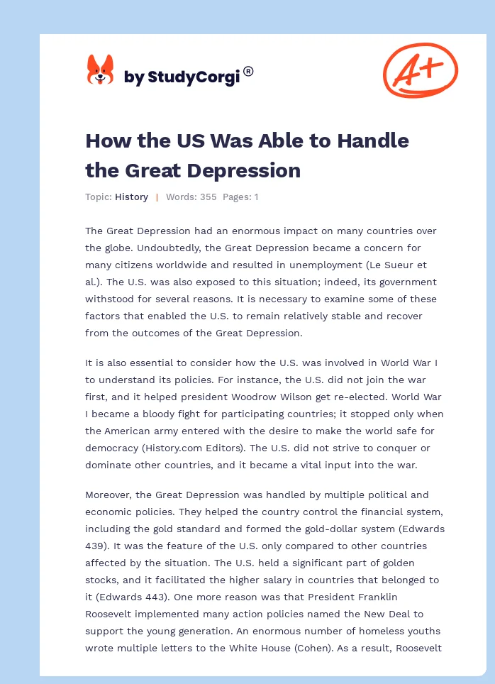 How the US Was Able to Handle the Great Depression. Page 1