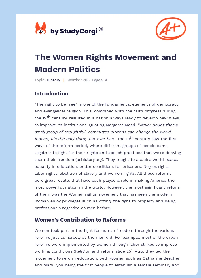 The Women Rights Movement and Modern Politics. Page 1