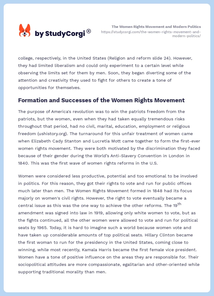 The Women Rights Movement and Modern Politics. Page 2