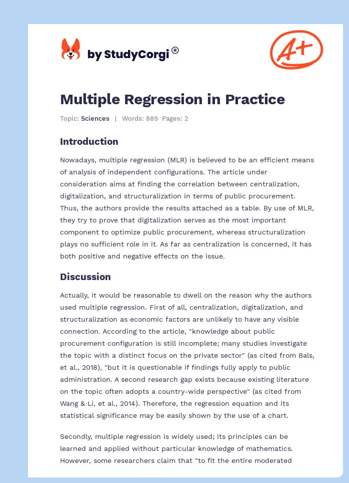 Multiple Regression in Practice. Page 1