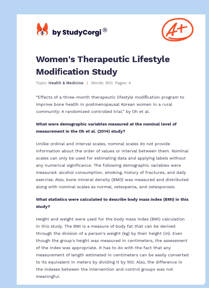 Women's Therapeutic Lifestyle Modiﬁcation Study. Page 1