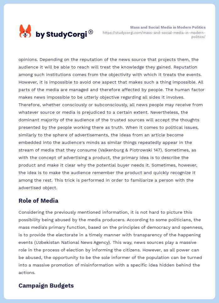 Mass and Social Media in Modern Politics. Page 2