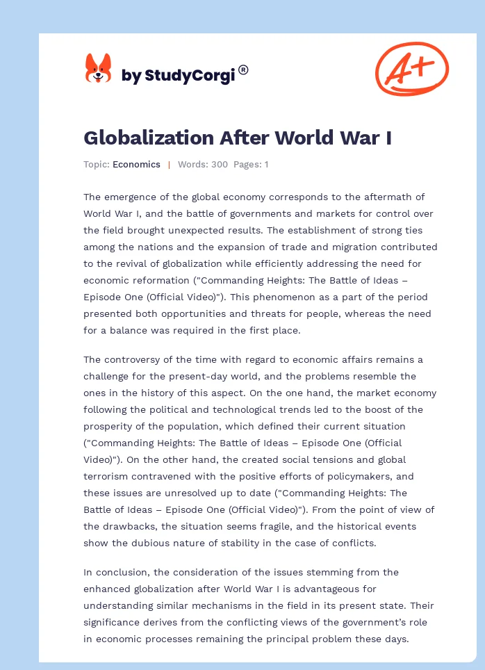 Globalization After World War I. Page 1