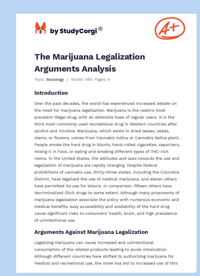 The Marijuana Legalization Arguments Analysis. Page 1