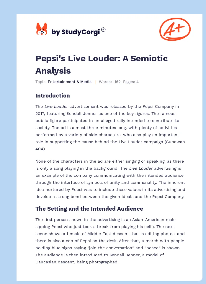 Pepsi's Live Louder: A Semiotic Analysis. Page 1