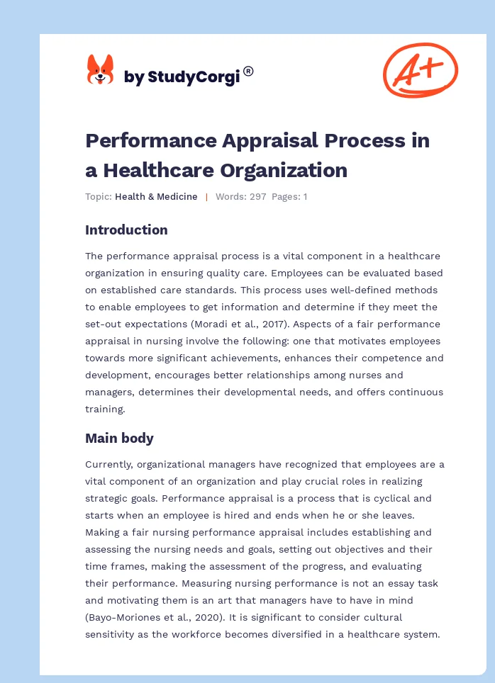 Performance Appraisal Process in a Healthcare Organization. Page 1